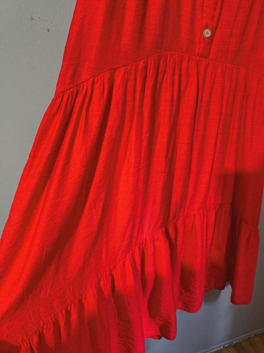 Umgee Red Button Front Tiered Shirt Dress Size Large Bohemian Style Split V Neck - Picture 3 of 13